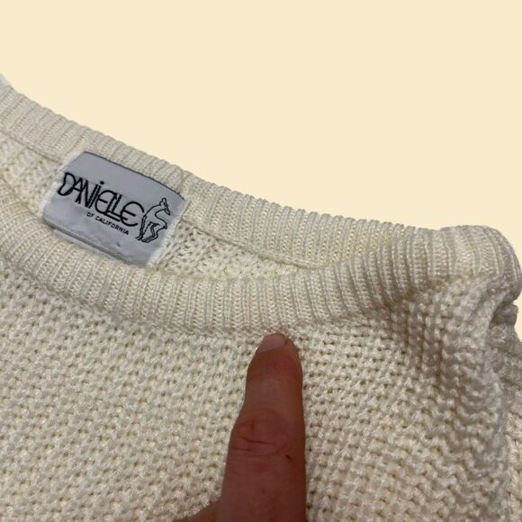1980s knit poncho vest by Danielle of California, size L cream sweater vest - Picture 3 of 8